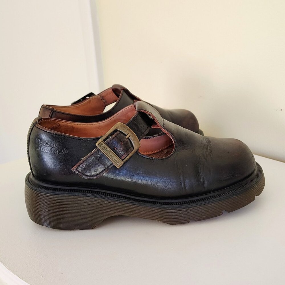Vintage Black & Brown Leather Made in England DR. MARTENS Chunky Mary Jane Shoes - Picture 5 of 11